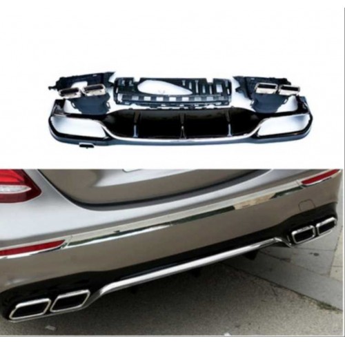 W213 E SERISI IÇIN  E63 SILVER DIFUZOR & EGZOZ SETI (NORMAL SEDAN) 2017+ & SILVER EGZOZ ILE